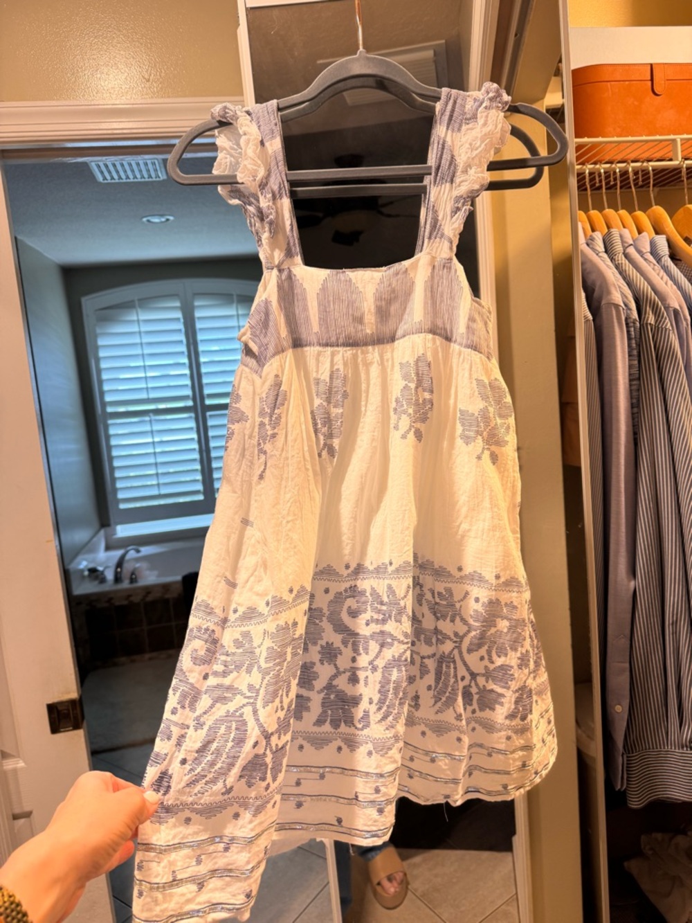 Juliet Dunn White and Light Blue Floral Embroidered Sundress
